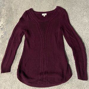 Eggplant/mauve color Sweater. See through top front